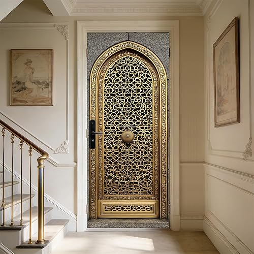 Door Sticker 30.3x78.7 Inch Vintage Gold Pattern Arch Design Door