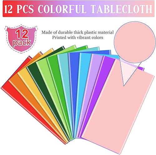 Miniatura 4 de Paquete de 12 manteles de plástico desechables de plástico de colores surtidos, manteles rectangulares coloridos para fiesta de arcoíris,