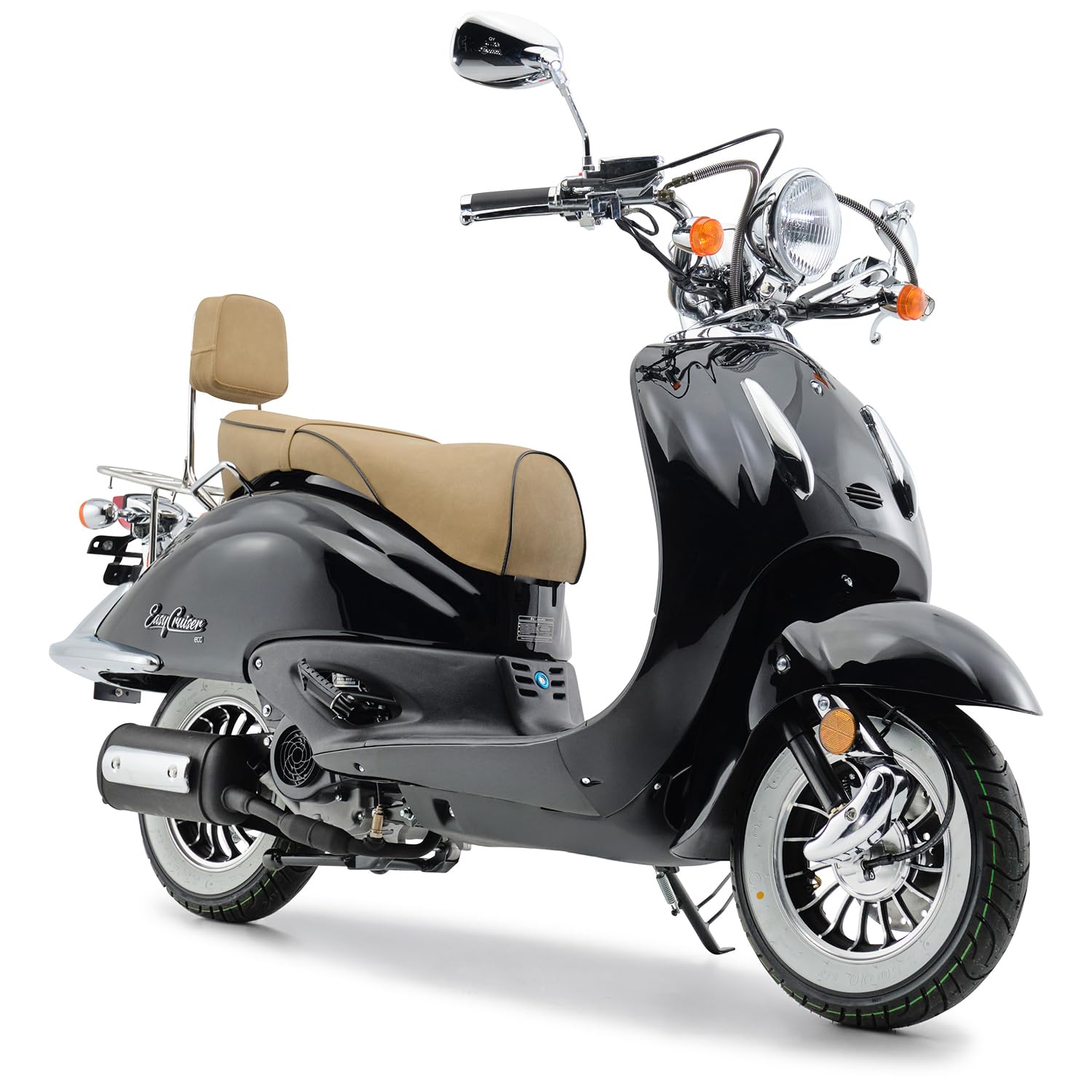 Burnout Motorroller 50 ccm EasyCruiser Eco Schwarz Metallic 45 km/h Retro Roller 3 PS USB Ladebuchse Gepäckträger Rückenlehne Cityroller