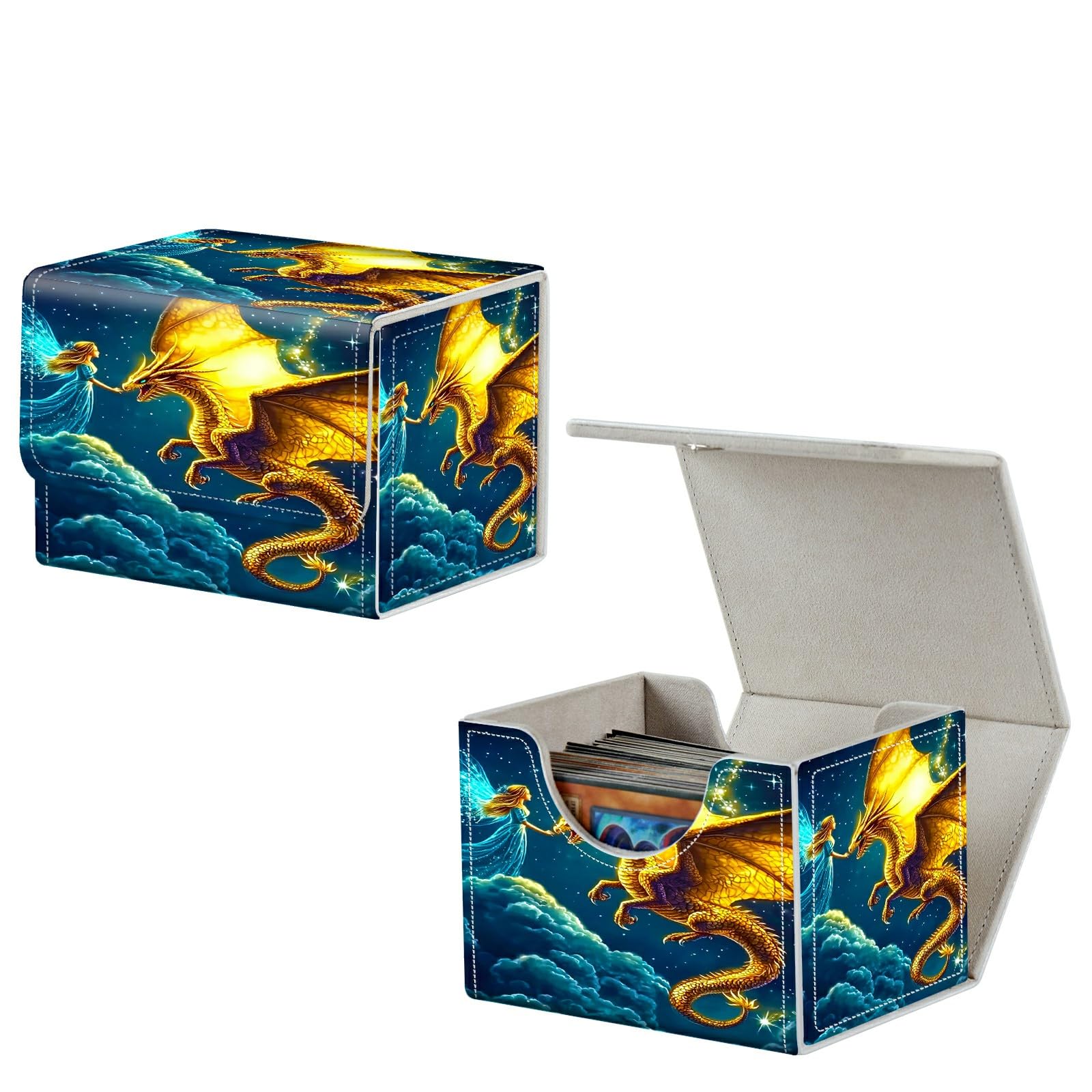 Dikoer for MTG Commander Deck Box Fit Trading Cards, 100+ Sleeved Cards with PU Leather Magnetic Small Card Storage Case for TCG CCG Magic Sports Cards Man Woman Gift, Yellow Dragon Girl