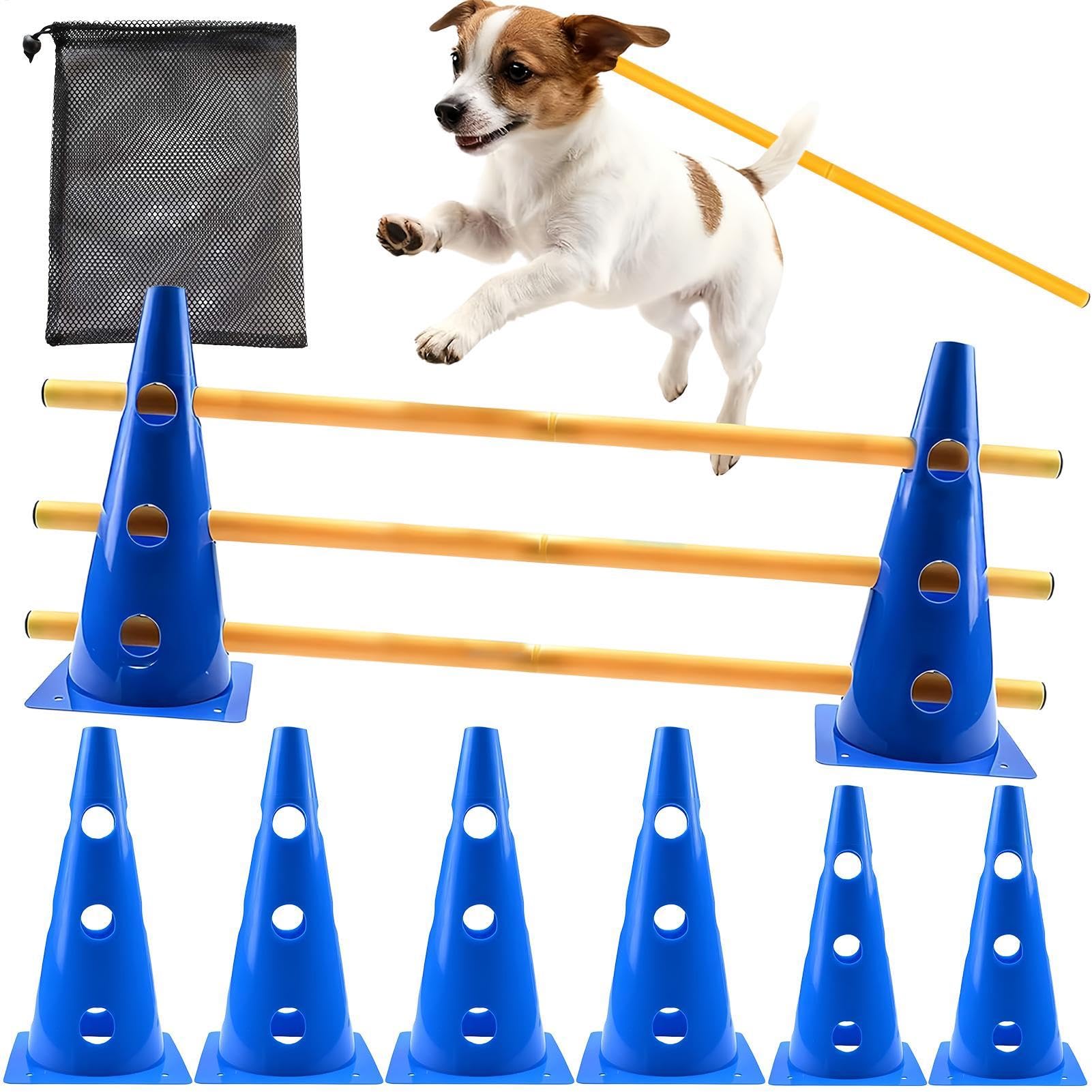Ostacoli per Salto Cani con Ostacoli a Giocattoli Interattivi | Attrezzatura Regolabile Agility Canina per Cuccioli Razze Piccole Medie Grandi Interno Giardino Prato Area Giochi Esterno