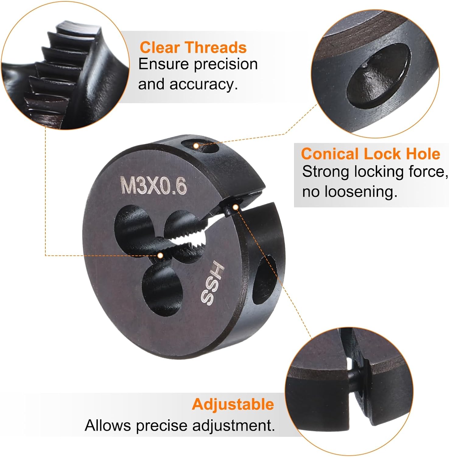 HARFINGTON Round Threading Die M3 x 0.6 Metric Thread 20mm OD Adjustable Right Hand High-Speed Steel (HSS) Round Die Screw Thread Cutting Die for Thread Repair