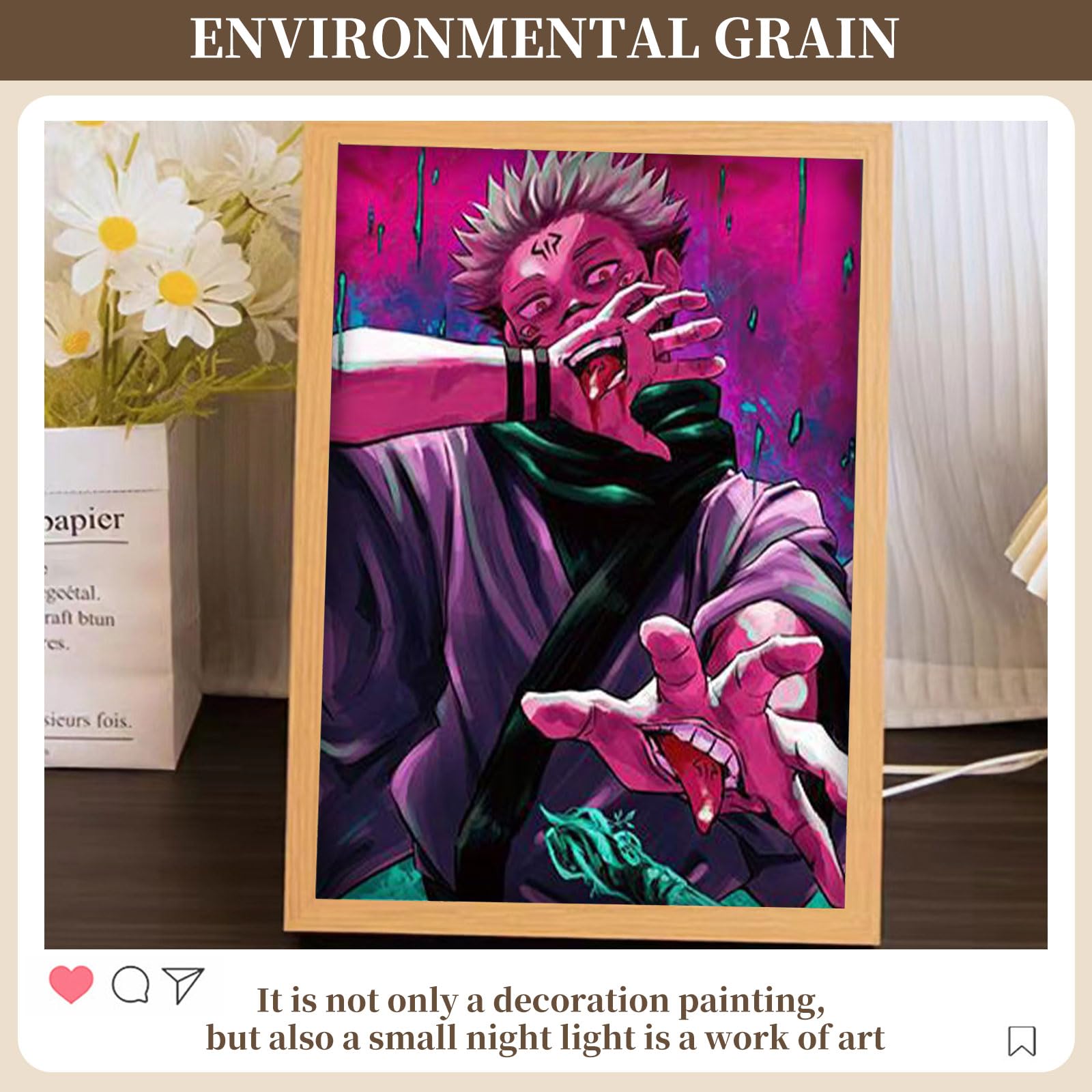 MeYuxg Cadre photo éclairé d'anime, cadre de peinture décorative créative, cadeau pour les fans d'anime, luminosité réglable, décoration artistique pour salon, chambre à coucher, chambre d'enfant, J