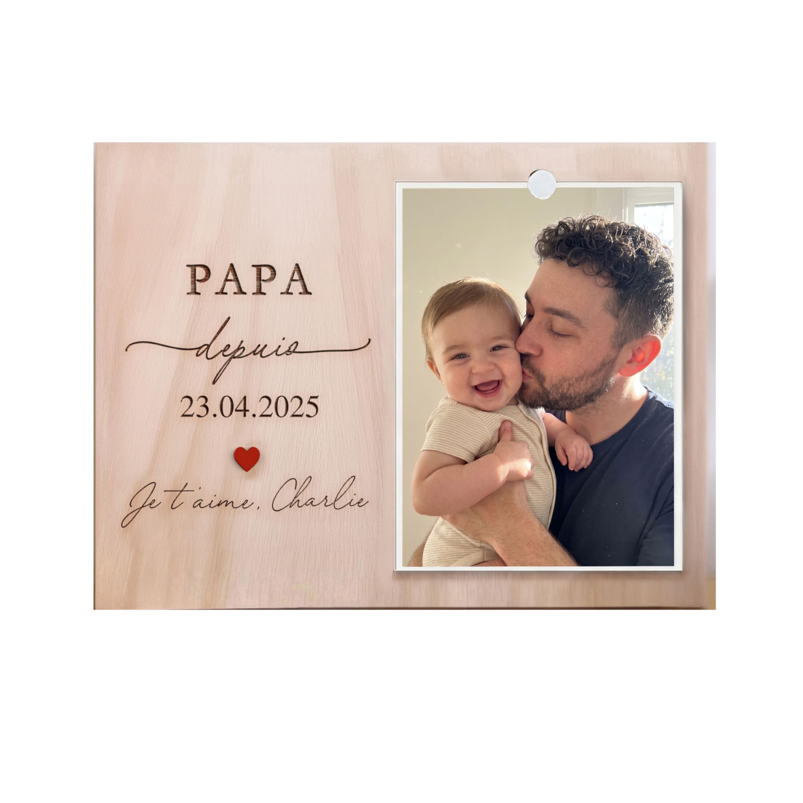 Cadre photo papa et bébé gravé en bois pour décorer le bureau pour sa première fête des Pères