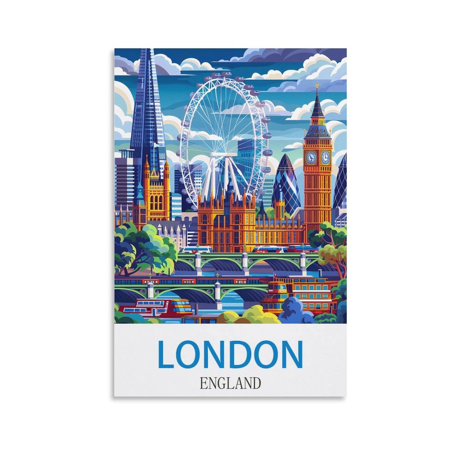 Fzyuen Unframe-Style London England Vintage Travel Poster 08X12inch(20X30cm) Canvas Wall Art Prints For Wall Decor Room Decor Bedroom Decor