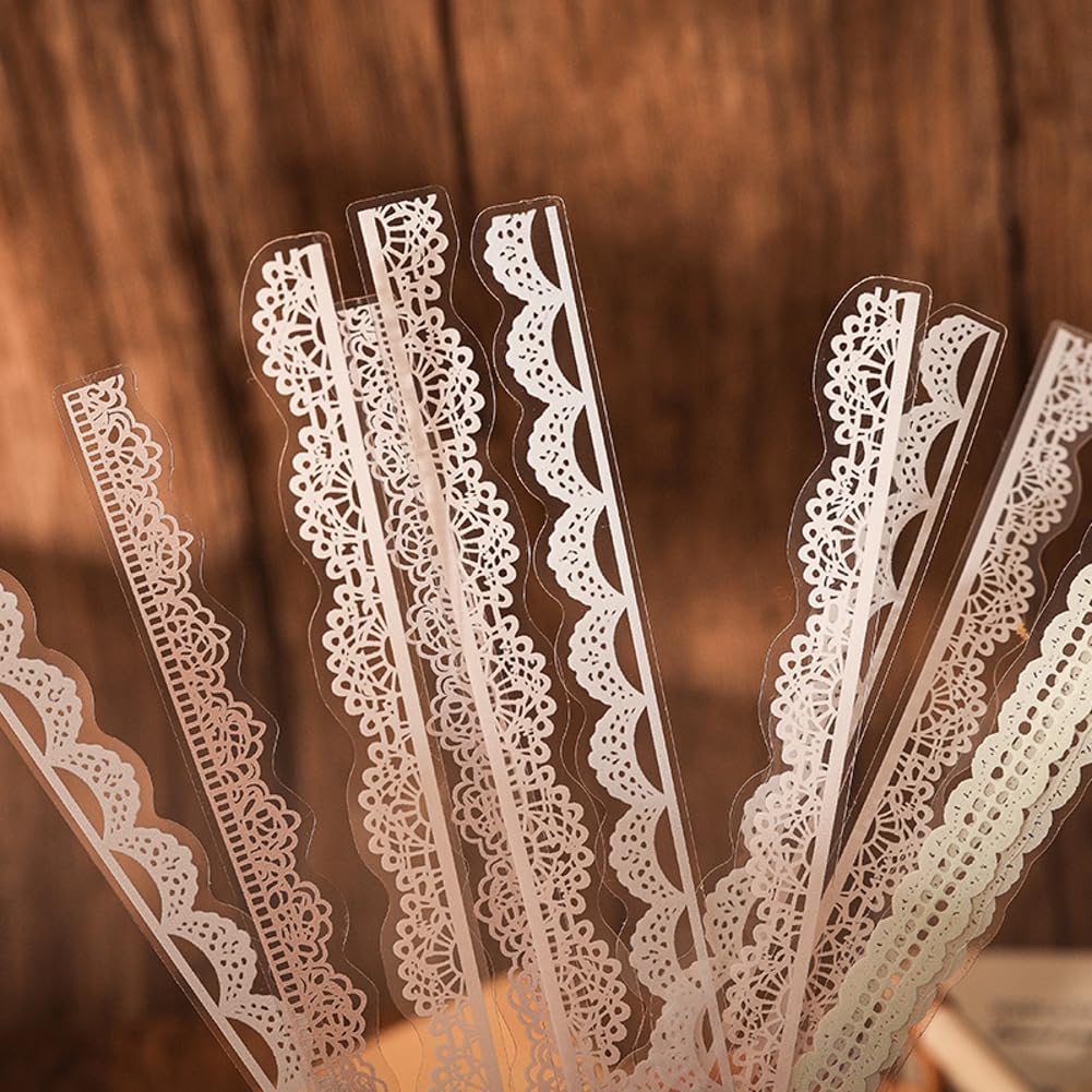 40 Pcs Transparent Lace PET Stickers for Scrapbooking Junk Journal Card Making Collage Diary Planner Notebook Letter Photo Album Craft Project Decoration, 5 Patterns (Brown)