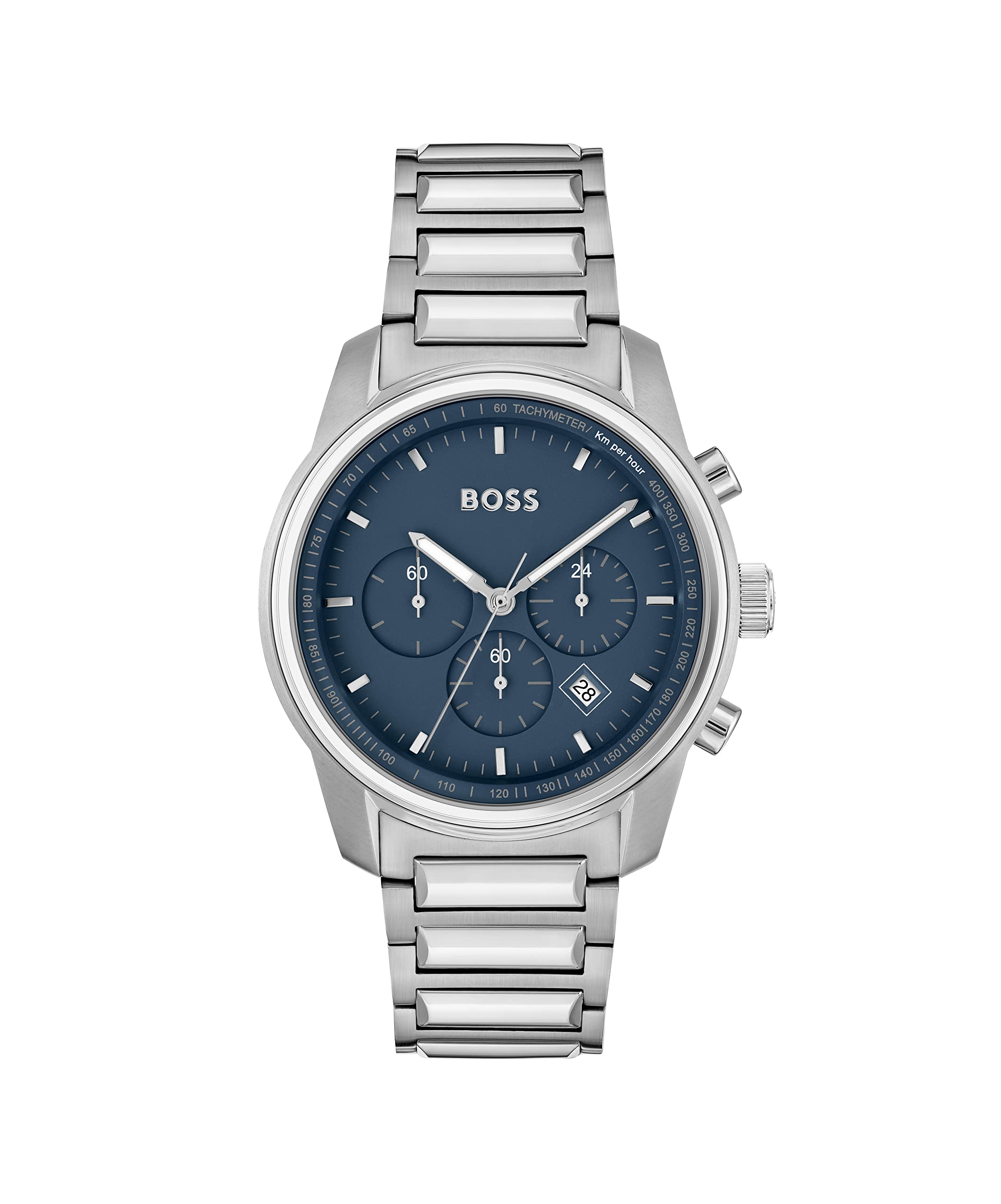 BOSS Trace Qtz Fashion Chrono Blue Round Dial Mens Watch|Stainless Steel Material|Silver Color Band - 1514007 (B0B82CY4SH) Amazon Price History, Amazon Price Tracker