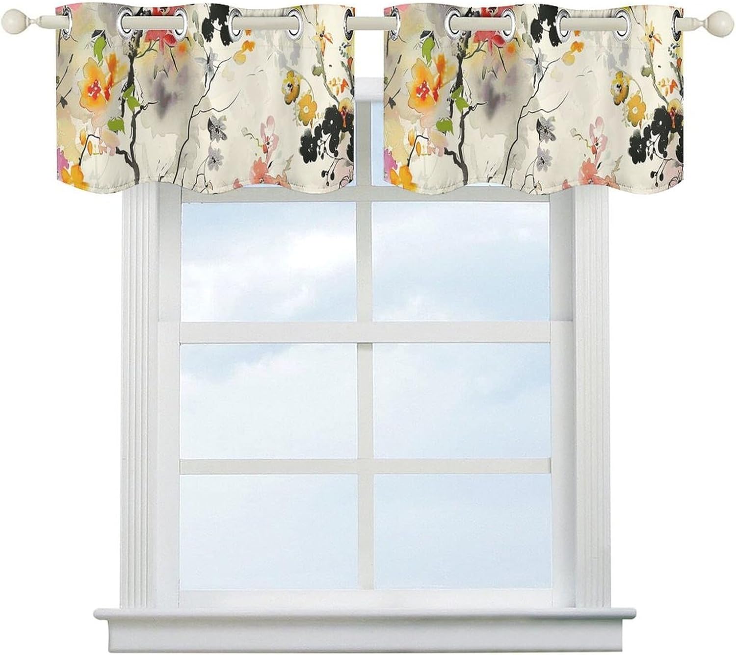 Intricate Floral Pattern Valance for Windows, 2 Pack Kitchen Curtains Modern Home Decor, Soft Blackout Window Curtains for Living Room & Bedroom, 18 X 52 Inch