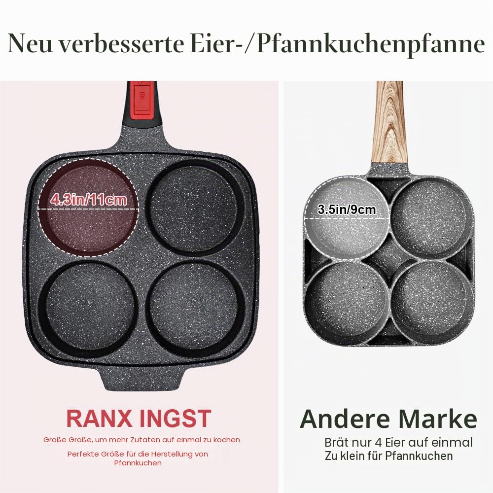Große Spiegeleipfanne mit Deckel 26 x 24 cm, Pancake Pfanne Induktion
