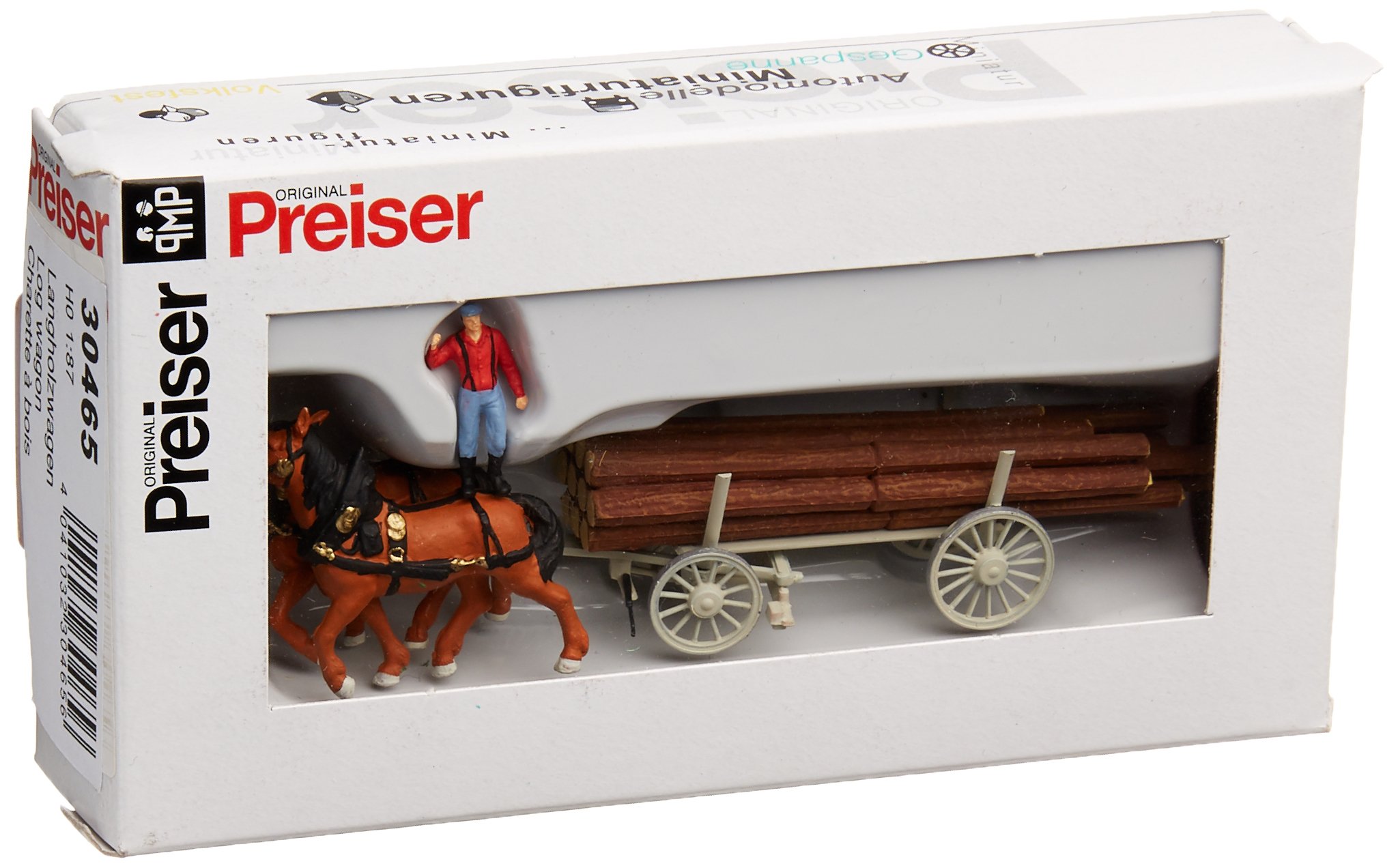 Preiser 30465 Horse Drawn Wagon Log Wagon w/Driver & Load HO Scale Vehicles Model Figure
