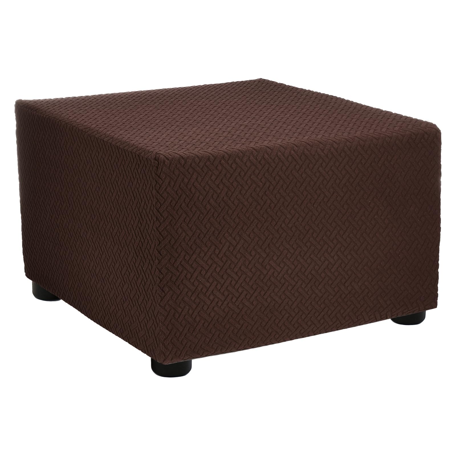 sourcing map Stretch Ottoman Cover Twill Square Ottoman Slipcover with Elastic for Foot Stool Living Room Bedroom Fit Length 57-70cm / 23"-27", Medium, Deep Coffee