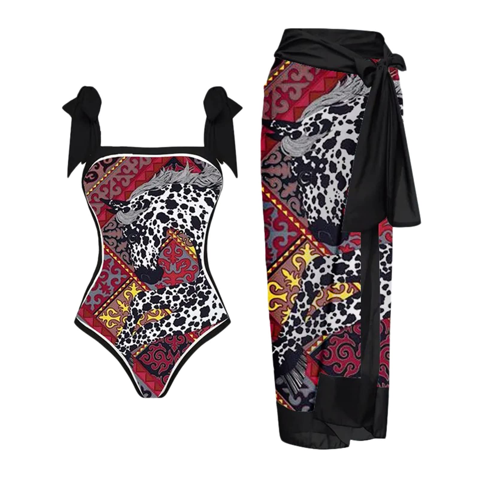 Generico Costume Intero Piscina Donna Stampa Floreale Astratta Costumi da Bagno Intero con Coprispalle Bikini Monokini Set Due Pezzi Tankini Elegante Bikini Sexy Micro Vacanza