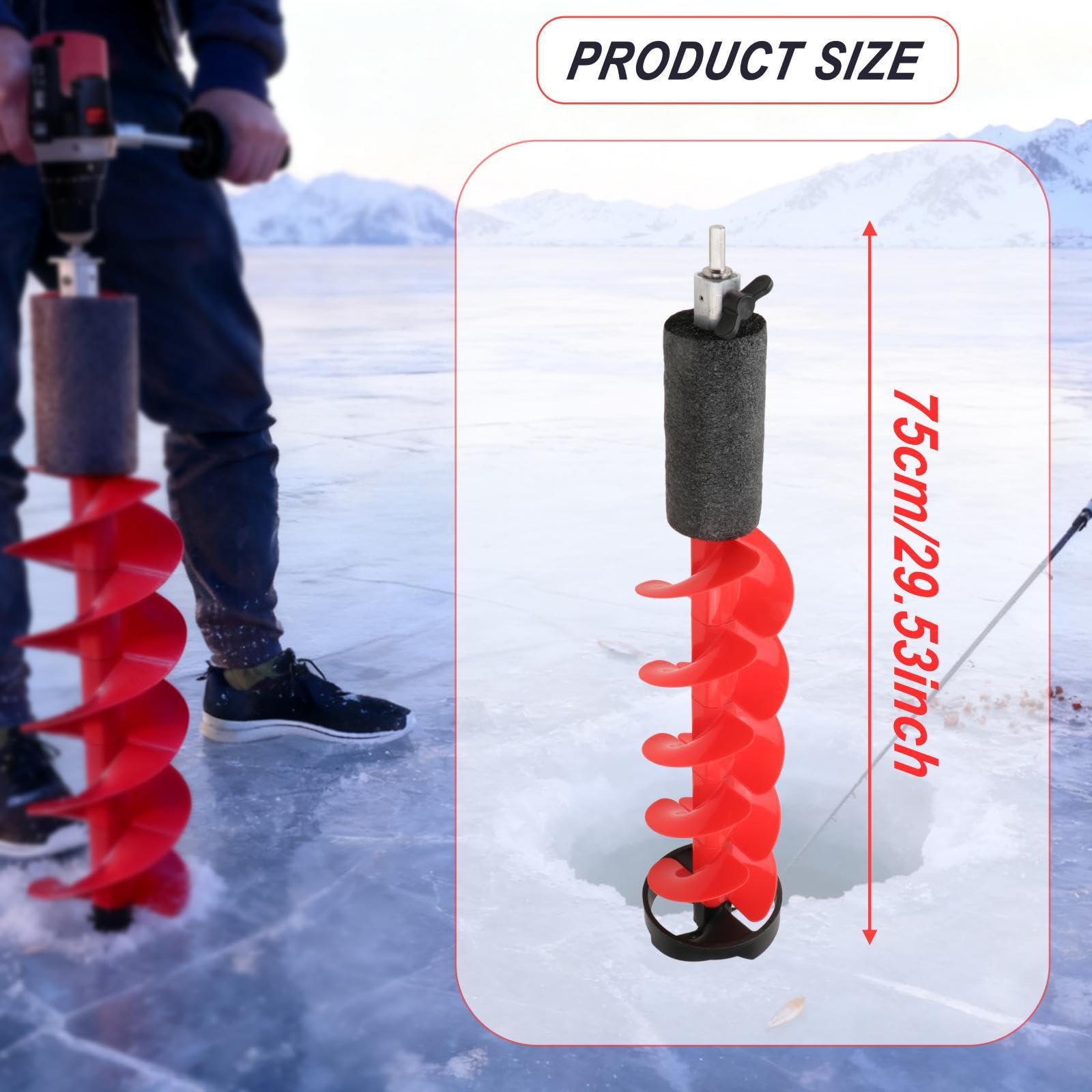Generic Trapano per Ghiaccio, Trapano per Ghiaccio Portatile E in Metallo Da 15 Cm, Ideale per La Pesca E per Le Attività Invernali, 75cm
