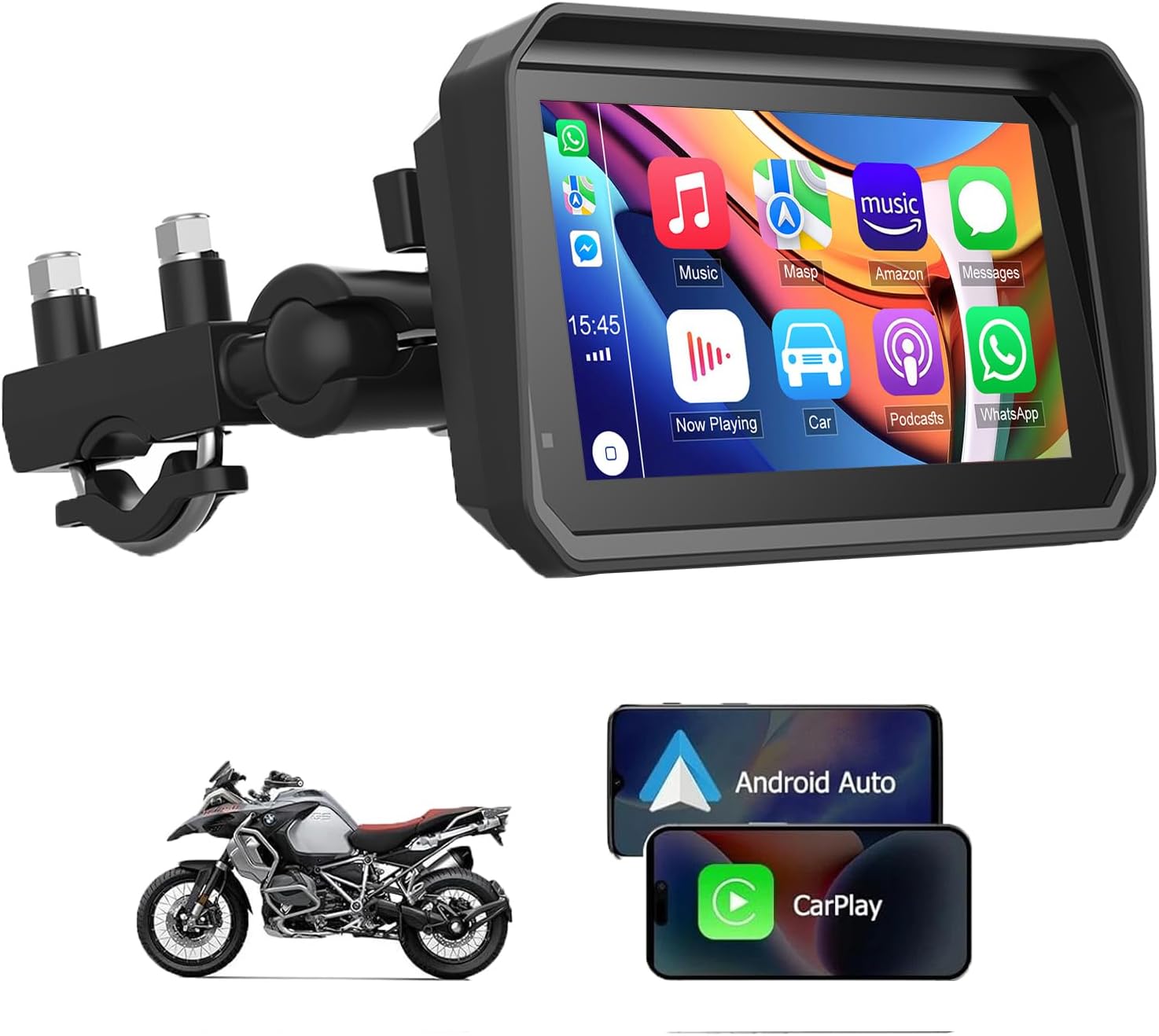 Motorcycle CarPlay & Android Auto 5.99" Motorcycle GPS Navigation System Waterproof Plug and Play Portable Screen with Dual 4K Dash Cam Bluetooth Navigation Siri Google Assistant Voice Control TPMS