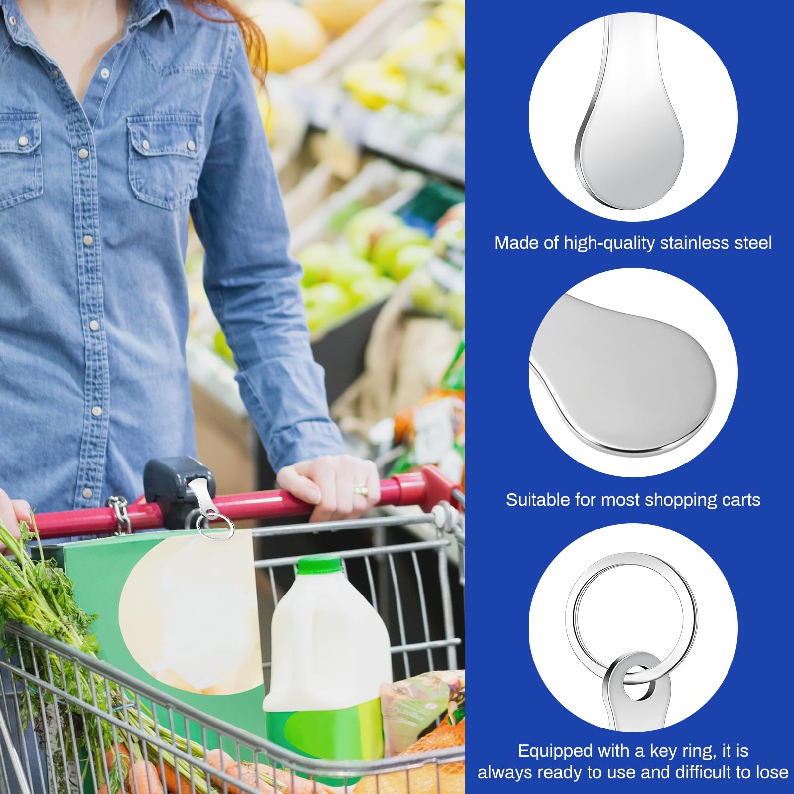 8 Jetons De Caddie Métal - Passe Partout Universel Pour Chariots De Courses - Porte-clés Pratique