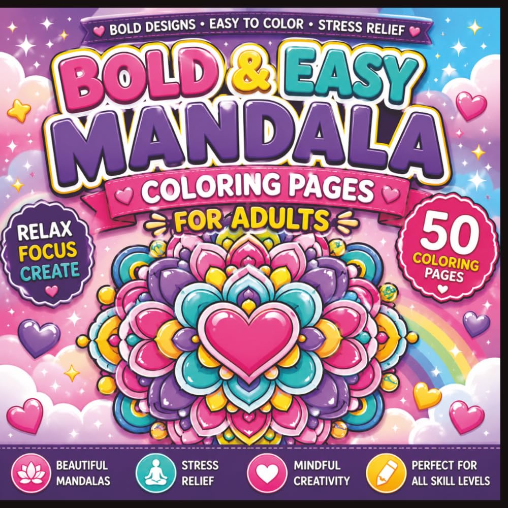 Bold & Easy Mandala Coloring Book: 50 Bold and Easy Mandala Coloring Pages for Adults, Stress Relief, Relaxation, and Mindful Creativity