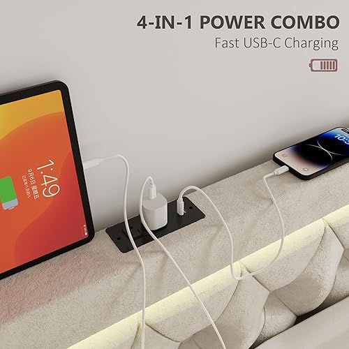 Miniatura 4 de Ucloveria Base de cama tamaño Queen con 4 cajones de almacenamiento, base de cama de plataforma con carga rápida, cabecera capitonada con botones