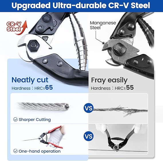 Muzata Cable Cutter Wire Rope Cutter Heavy Duty Stainless Steel Aircraft 1/8 5/32 for Deck Railing Bike Housing Metal Fence CR12