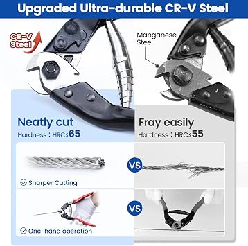 Muzata Cable Cutter Wire Rope Cutter Heavy Duty Stainless Steel Aircraft 1/8 5/32 for Deck Railing Bike Housing Metal Fence CR12