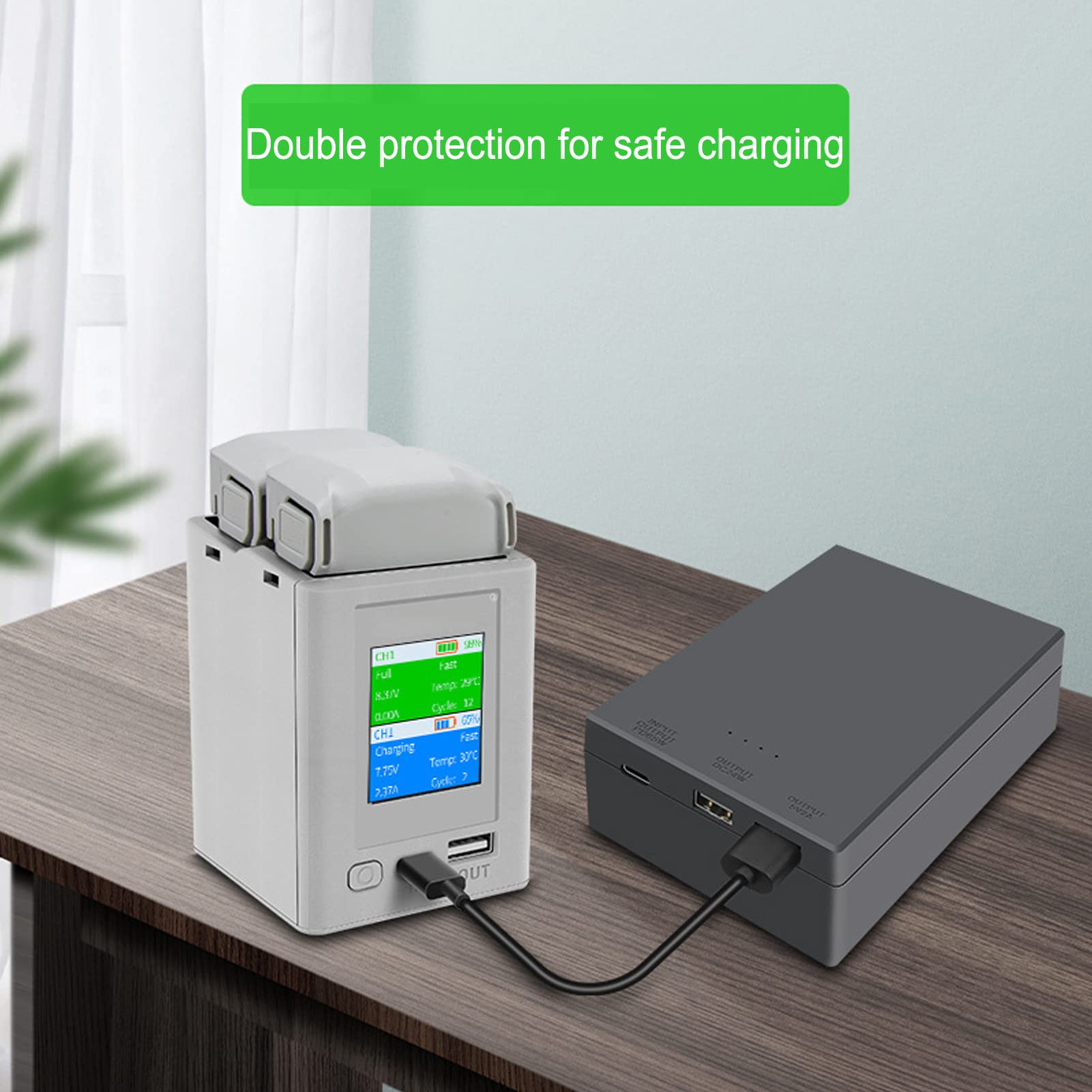 Hub di Ricarica Bidirezionale, Caricabatteria per Droni Carica Batterie Schermo a Colori Caricabatteria LCD USB per 3 Droni Grigio