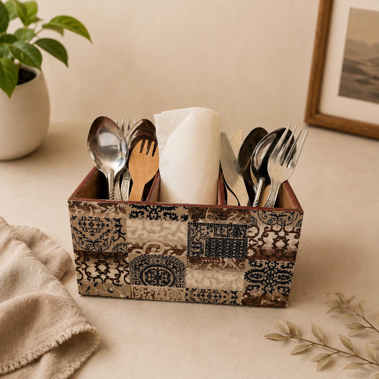 Handcrafted Cutlery Holder - 3 Compartments -10