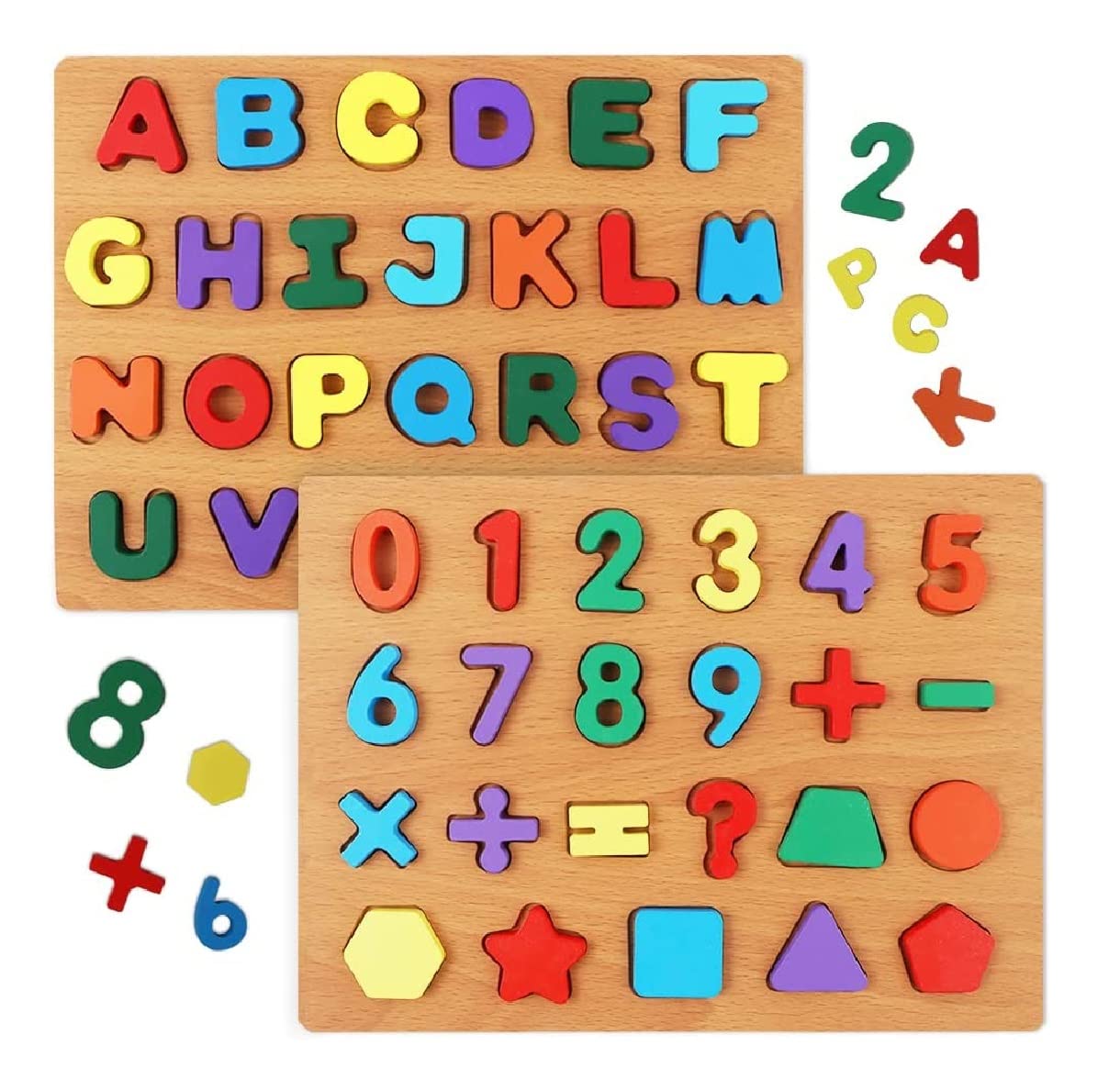 AUTHFORT 2 Pack Wooden Alphabet Number Shape Puzzles Toddler Learning Puzzles Toys for Kids 2-4, Montessori Preschool Educational Learning Gift Toys (B09NP2Q6P9) Amazon Price History, Amazon Price Tracker