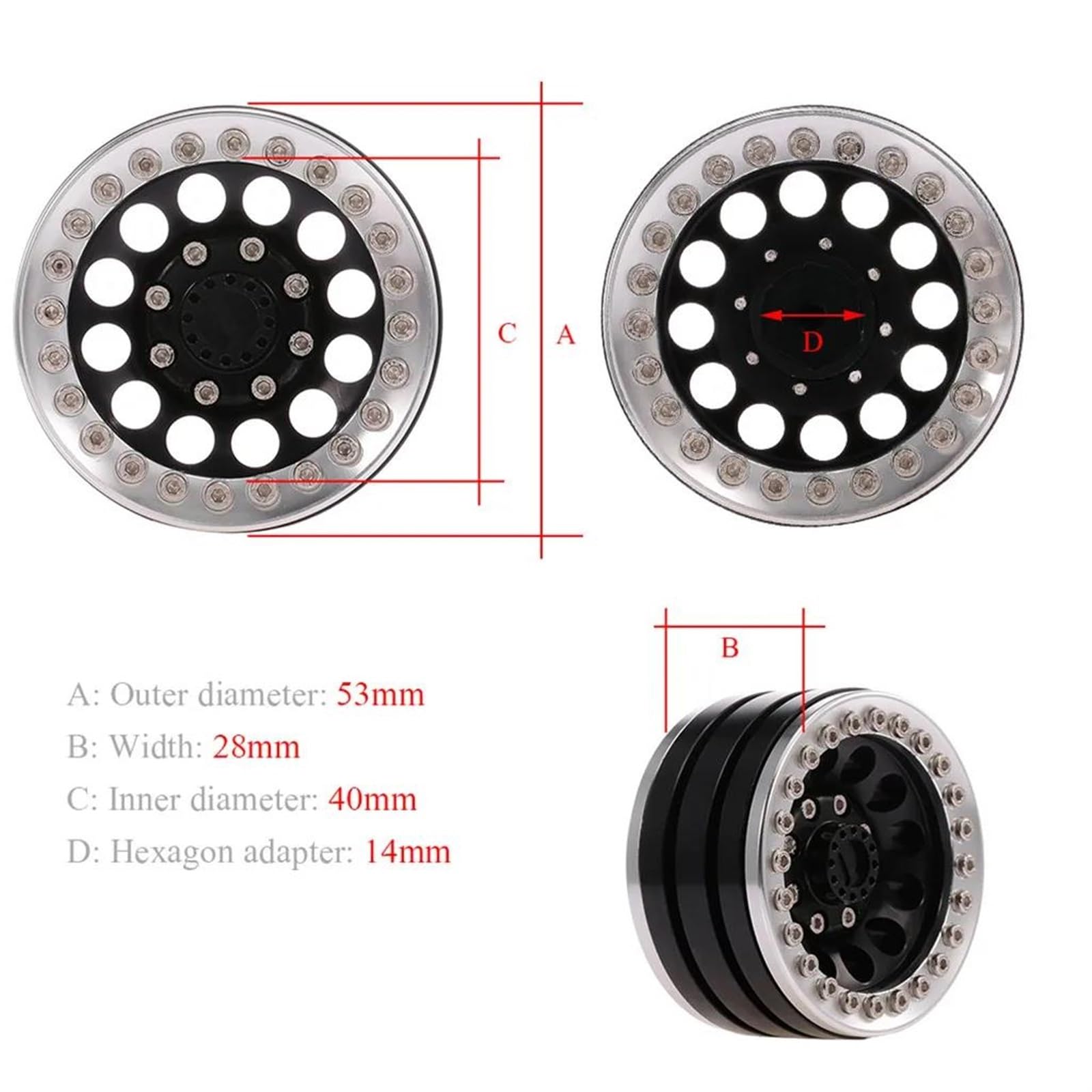 RC Pneus Jante Compatible avec Traxxas pour HSP pour Redcat pour Tamiya pour Axial D90 RC Rock Crawlers Pièces 4 Pièces 1,9 Pouces RC Moyeu De Roue De Voiture Jante en Métal