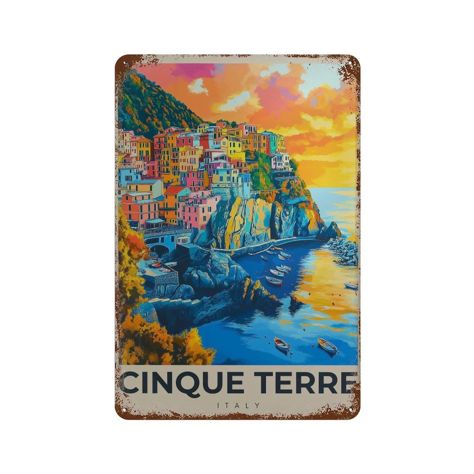 xiaoxiaoshen Cinque Terre Italy Italian Riviera Travel Wall Decor Art Metal Tin Poster Modern Home Decor Art Home Bar Shop Decorations Vintage Sign 30x20cm