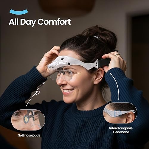 Vista 5 de ARTDOT - Gafas de aumento con luz para kits de arte de diamantes, 5 lentes reemplazables para lupa con 4 luces LED y brillo ajustable