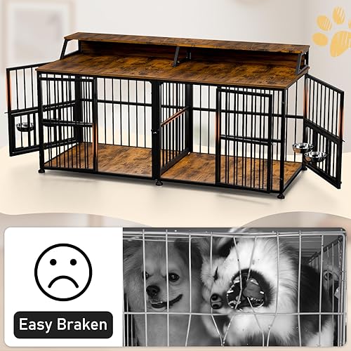 Miniatura 6 de Mueble XXL para perros para 2 perros, jaula doble extragrande para perros de razas grandes, jaula de madera gruesa para perros con estante de