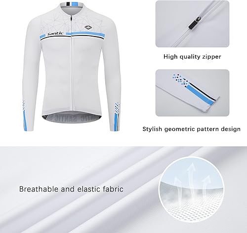 Miniatura 4 de Santic - Camiseta de ciclismo para hombre manga larga reflejante cremallera completa con bolsillos