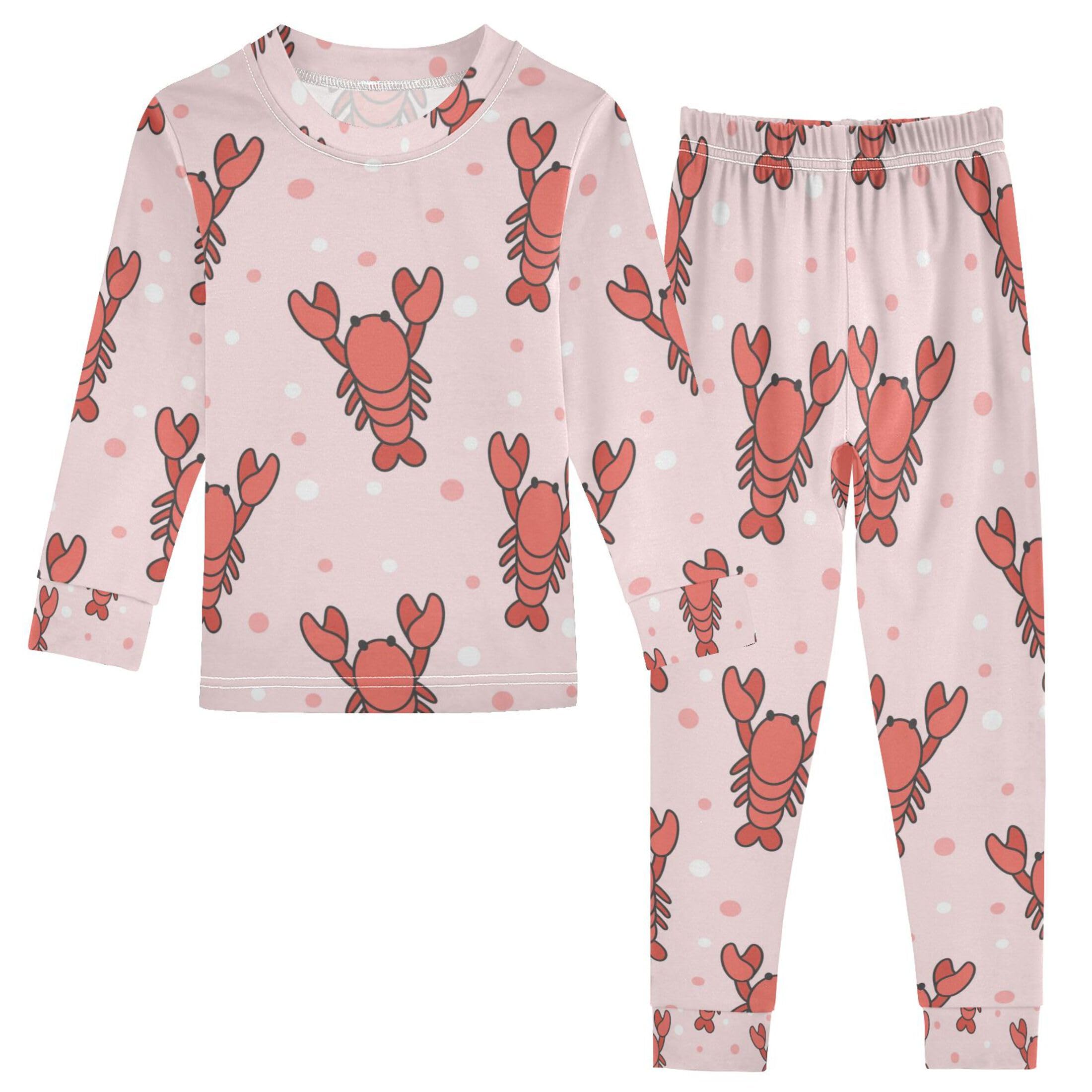 Vozoza Cute Colorful Animal Lobster Pajama Sets Long Sleeve Top with Pants Cotton Soft Sleepwear 2 Piece Pjs Set Size 4T