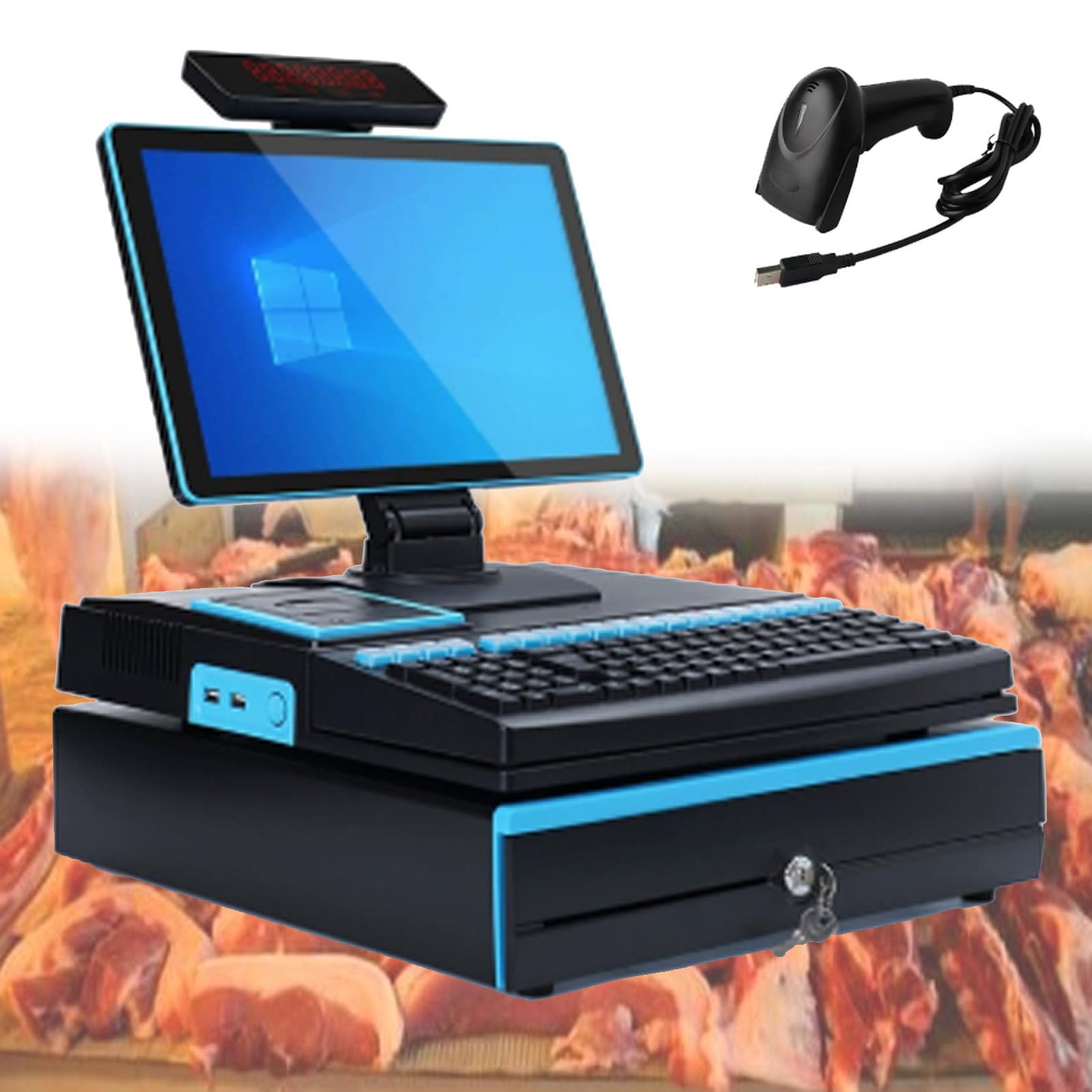 Pvxa Blue Point Of Sale 15.6" Touch Screen Cash Register, All-In-One Smart Pos Professional Cash Register, With Cpu I3, 4 Gb Ram, 64 Gb Ssd, For Retail And Restaurant Singlescreen