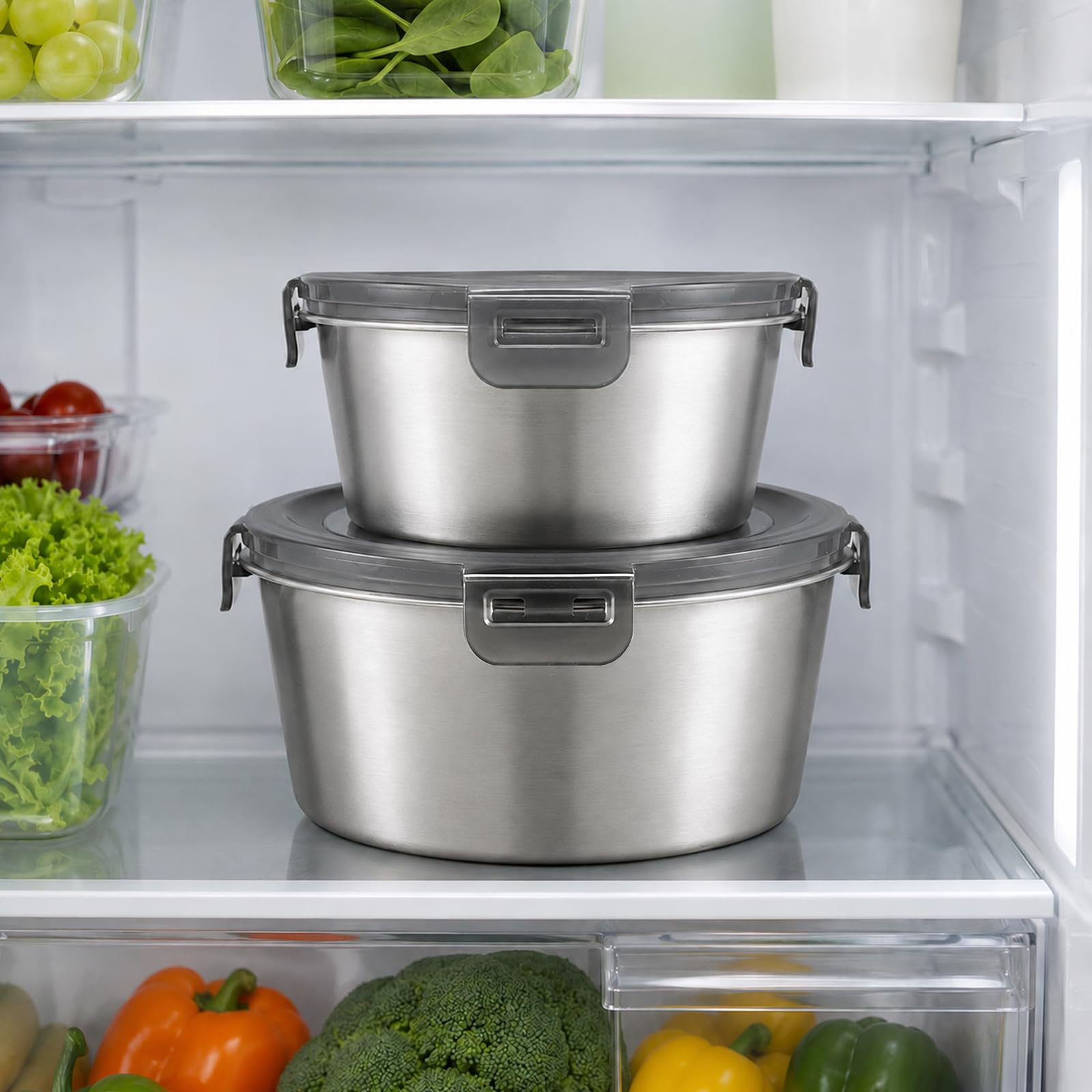 Set di 3 contenitori per alimenti in acciaio inox con coperchi