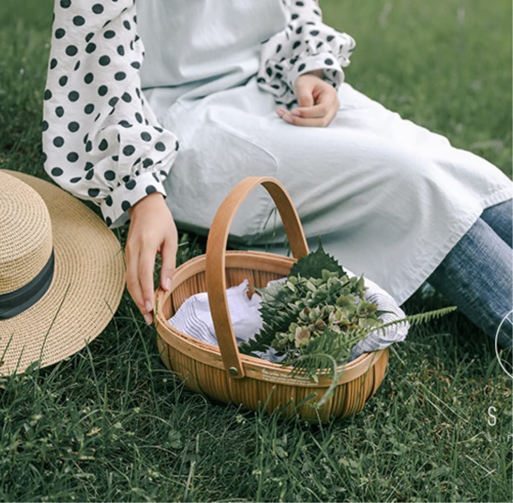 Cestino da Picnic Feste Cesto di Vimini Vuoto Scatola Ovale Intrecciata in salice Pasqua Cestino per Alimenti Grandi Dimensioni con Manico da Picnic Gita all’Aperto(28 * 21 * 25cm)