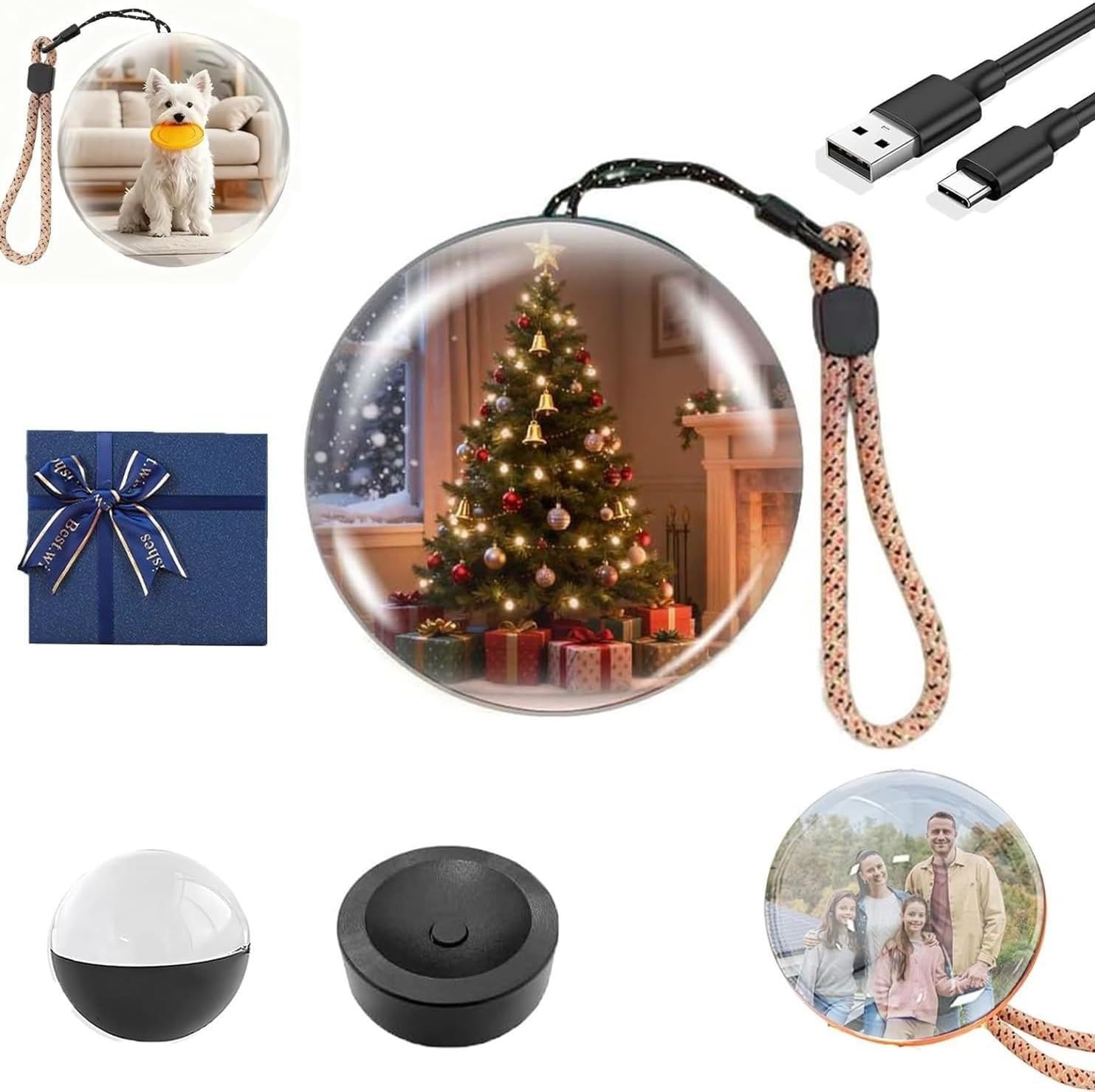 Memory Orb Christmas Ornament – Personalized 3D Video Sphere With 180° View, USB Rechargeable, For Weddings & Anniversaries