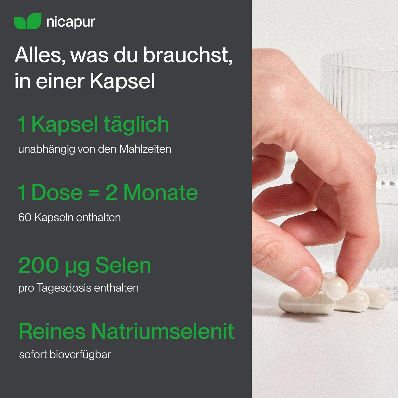 nicapur Selen 200 / Selen mit 200 µg Natriumselenit pro Kapsel, hochdosiert & vegan / Unterstützung der SCHILDDRÜSE & ZELLSCHUTZ vor oxidativem Stress