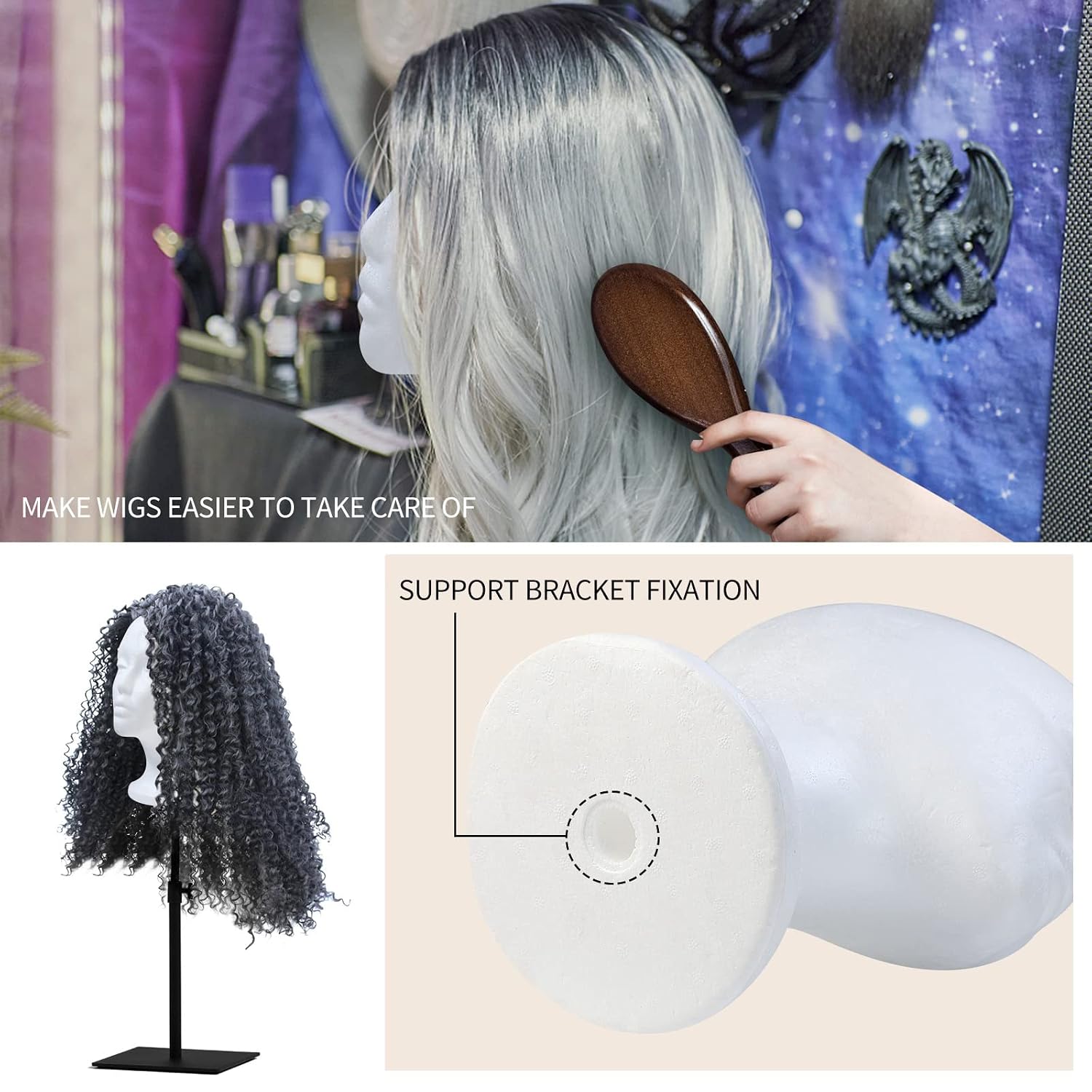 3 Pack White Foam Mannequin Head - Portable Wig Stand With Stable Round Base for Salon, Hair, Hats and Hairpieces Display