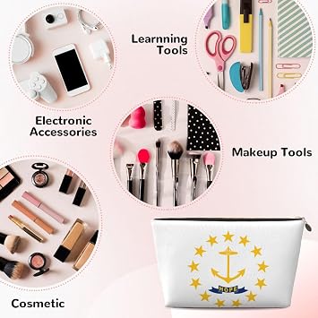 Rhode Island State Flag Leather Toiletry Travel Bag-Waterproof Cosmetic Pouch for Women, Large Capacity Makeup Organiser with Zip for Toiletries