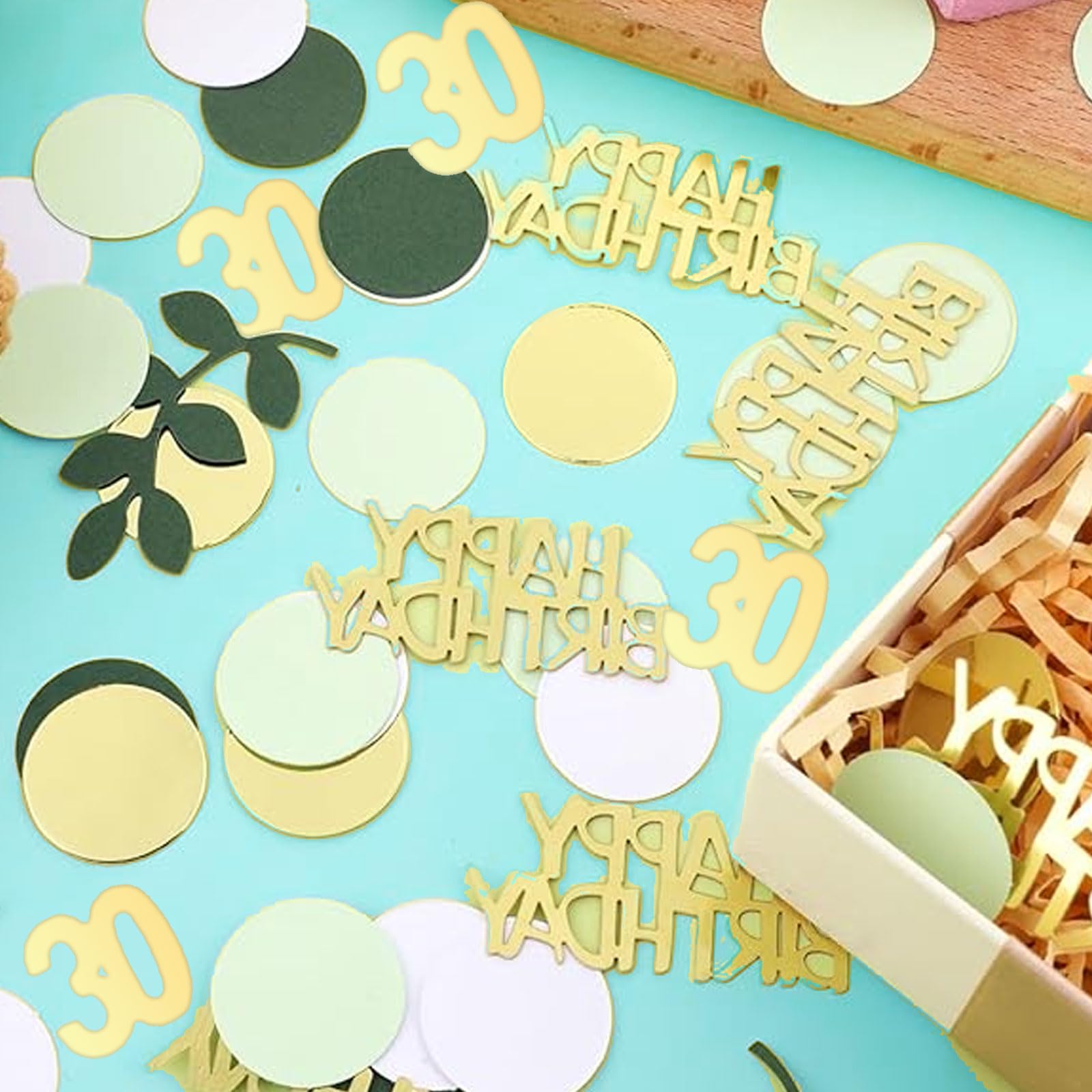 Dcsfadq Lot De 200 Confettis Décoratifs De Table D'anniversaire - Dorés Vert Sauge Avec Paillettes - Décoration De Fête Pour Femme - Décoration De Table D'anniversaire (30 Ans Confettis D'anniversaire
