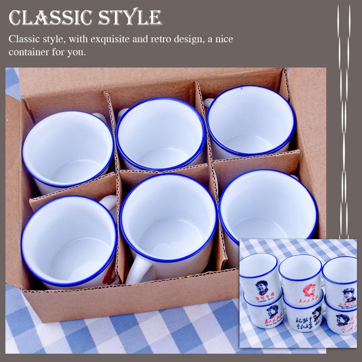 SHINEOFI 6 Stück Pack Vintage Emaillebecher aus Hitzebeständiger Emaille Unzerbrechliche Haushalts Wasserbecher mit Ausreichend Fassungsvermögen für Kaffee Tee und Heißgetränke
