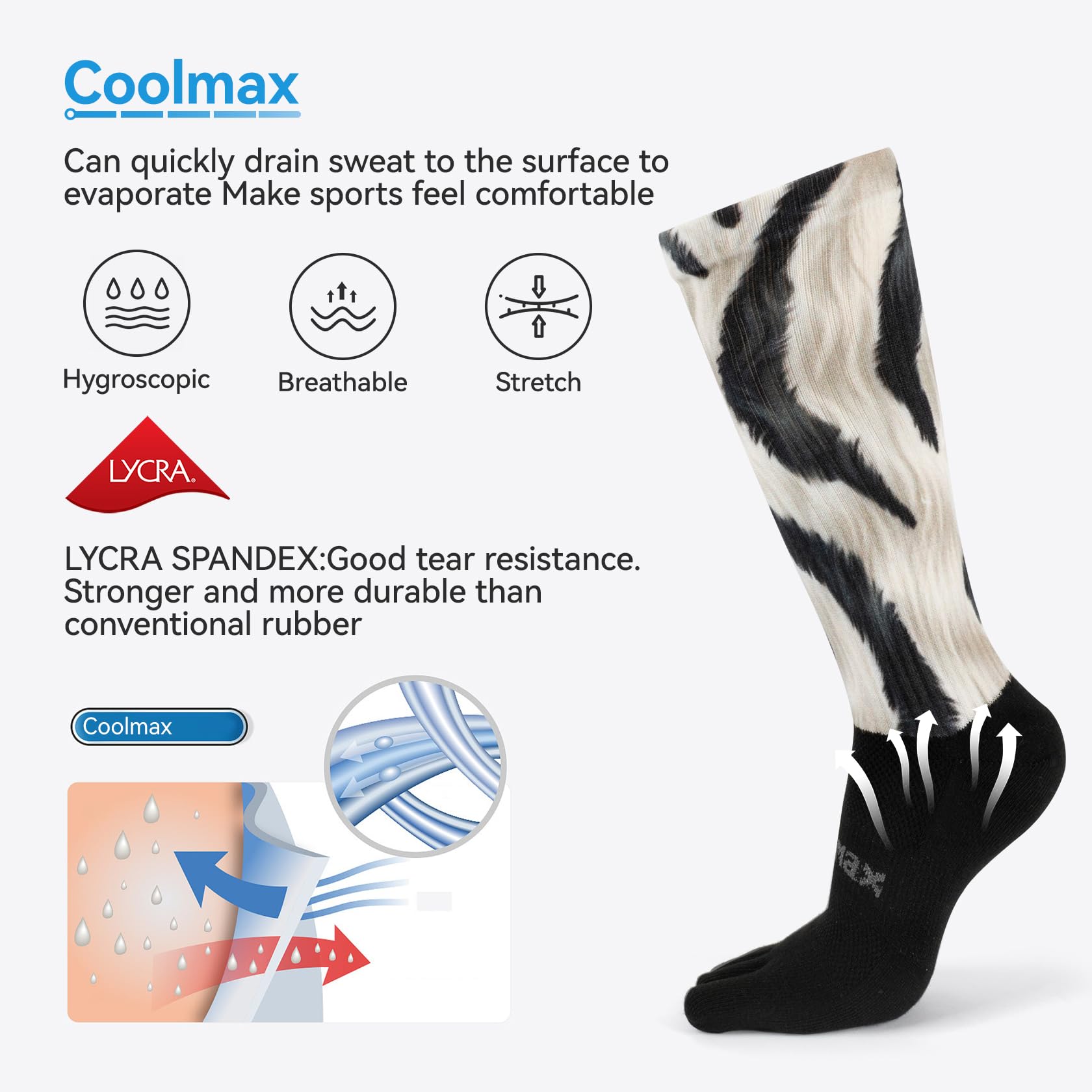 Coolmax - Calzini da corsa per donne e uomini, anti vesciche, con zona di compressione e rete in rete e supporto per arco plantare