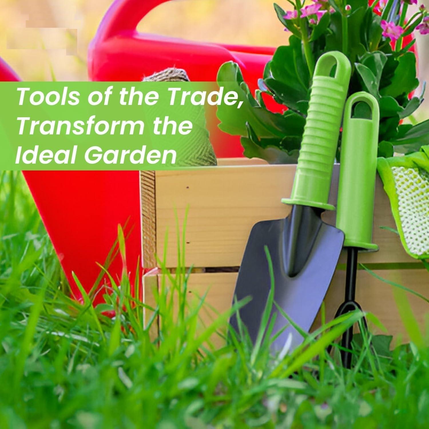 RK_Enterprises 6 Pcs Garden Tools Set (Hand Fork, Trowel, 3 Tooth Rake Cultivator, 2 Shovel and Two Head Hoe) Terrace Balcony Gardening Accessories Kit for Home Garden Essential Farming