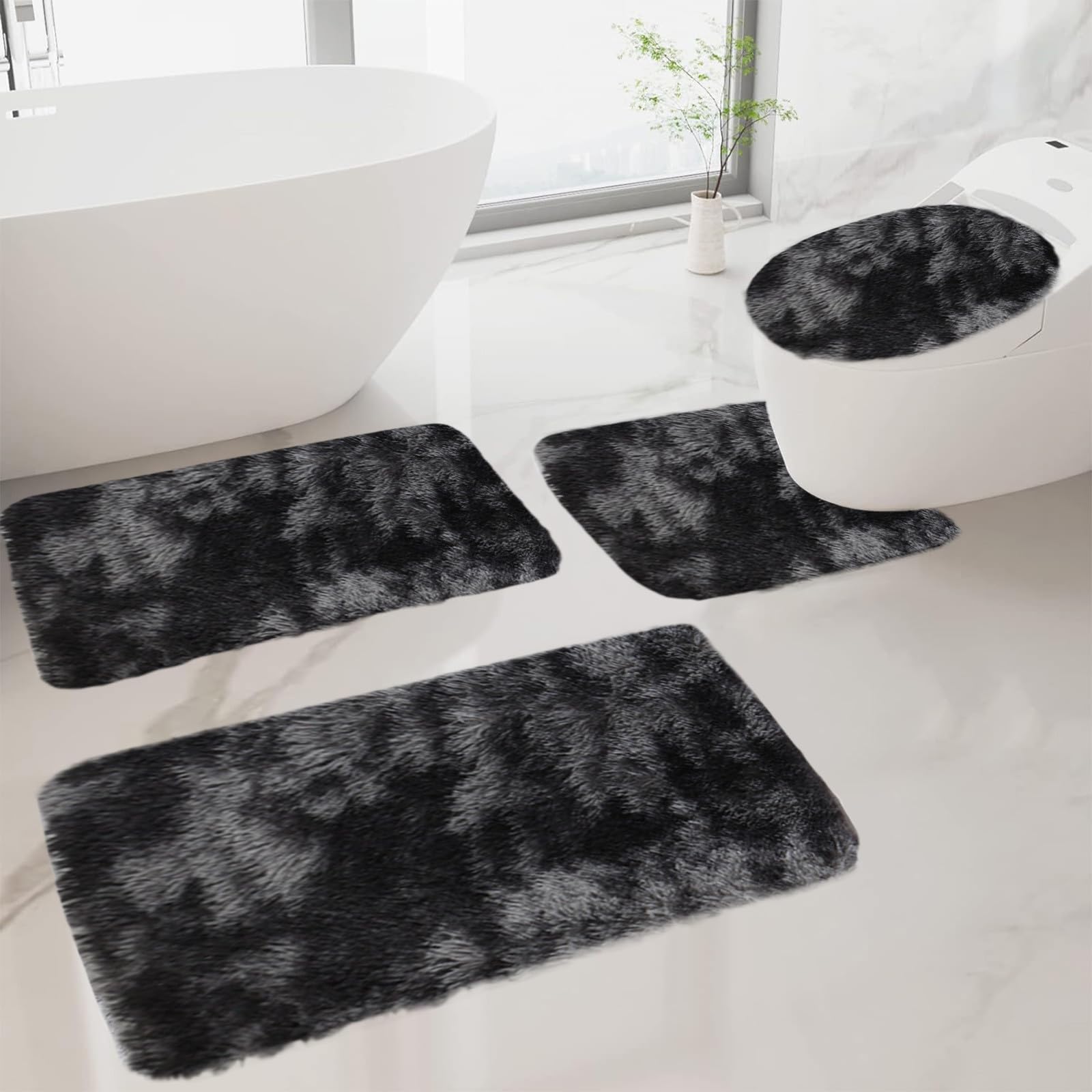 4 Set Soft Bath Rugs - Mix-Color Bath Mats 4 Set Bathroom Rugs for 4 Pcs Toilet Mats Universal Warm Soft Comfortable Water Absorption Non-Slip Thick