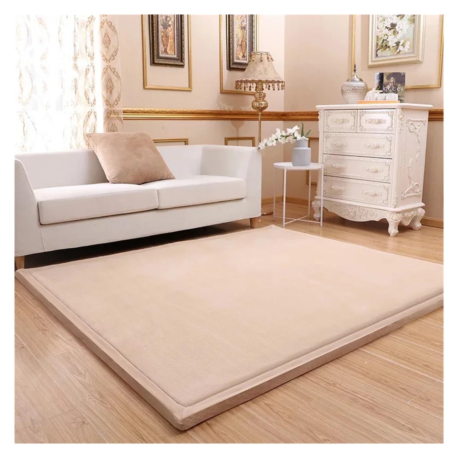 Tapis en polaire corail kaki 200x220cm de 3cm d'épaisseur pour salon