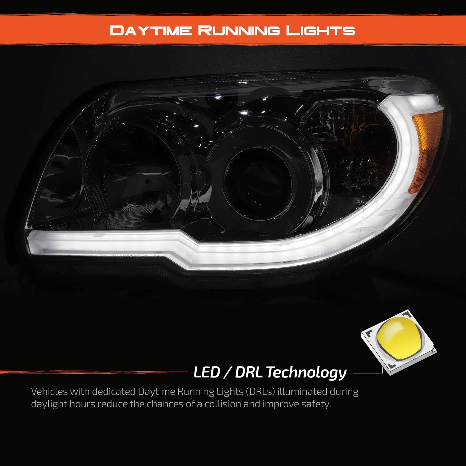 AKKON - For 2006 2007 2008 2009 Toyota 4Runner LED DRL Projector Chrome Headlights Lamps Pair