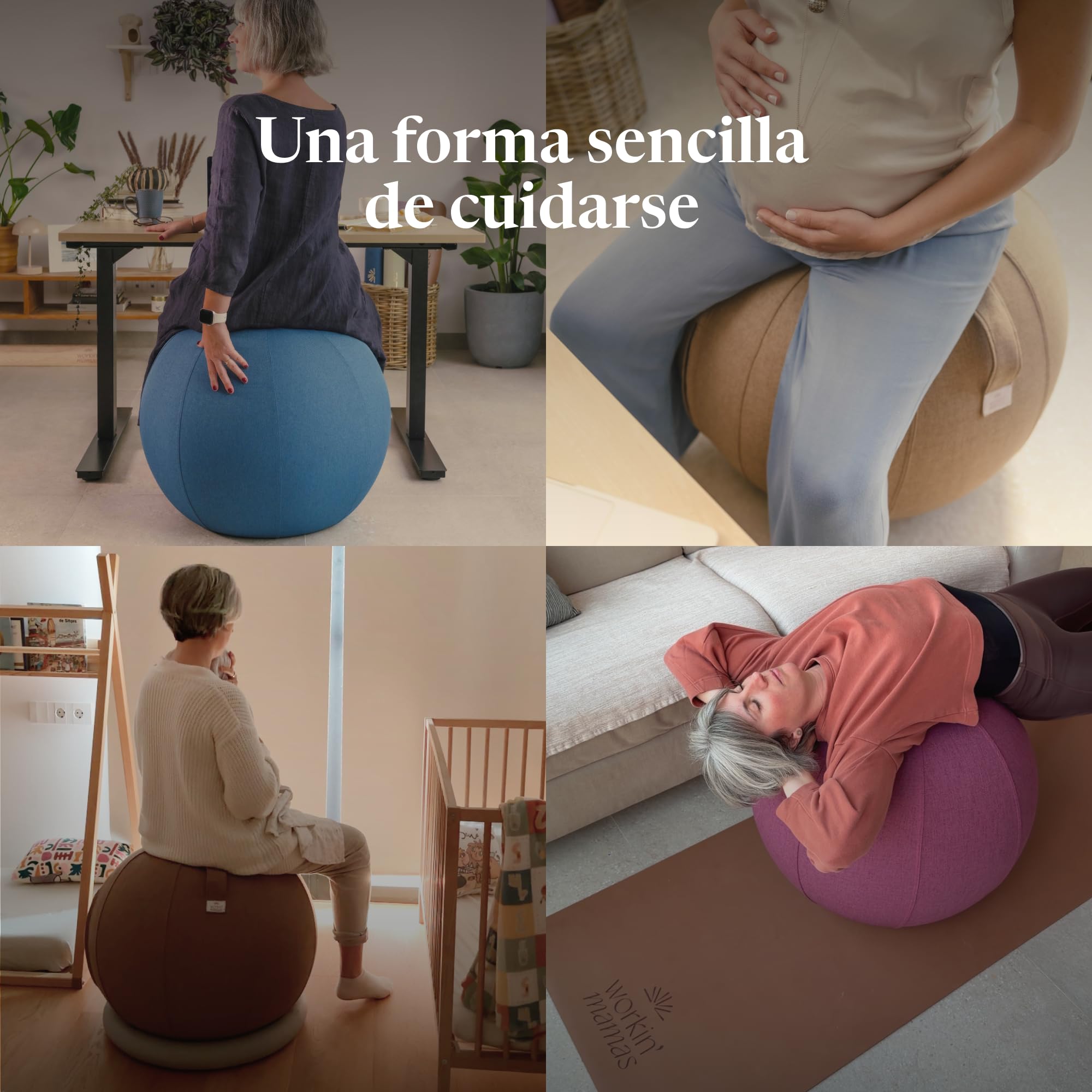 Genérico Workin' Mamas. Color Marrón Claro. Pelota de Pilates para Embarazadas. Pelota de Embarazo para Ejercicio Prenatal, Post Parto, Yoga, Fitness y Teletrabajo.