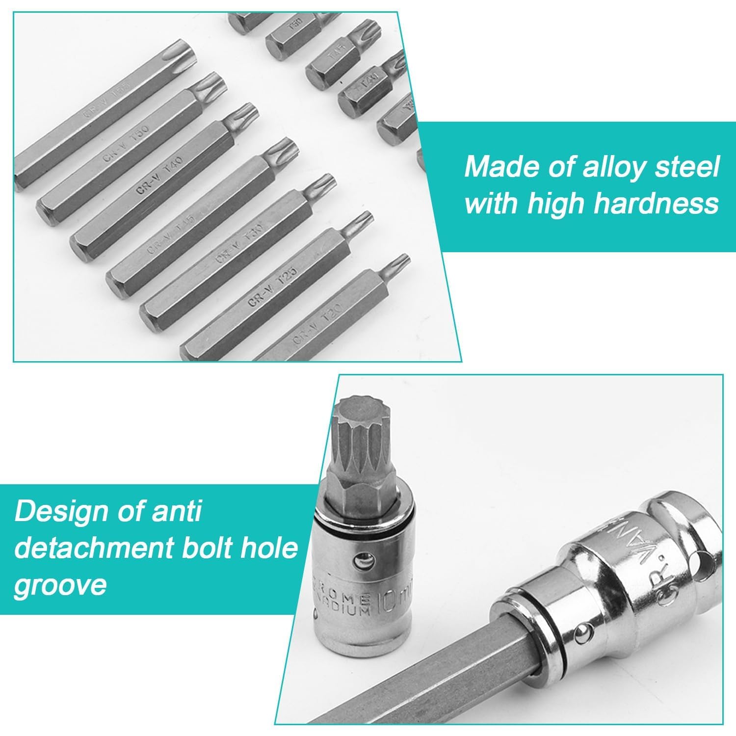 40 Pezzi Cacciavite Torx Bussola Kit, Include Punta Capo di Prugna, Esagonali e Spline, Bussole per Avvitatore con Unità da 1/2 3/8 Pollici, Set Cacciaviti Torx, per Officina e Fabbrica