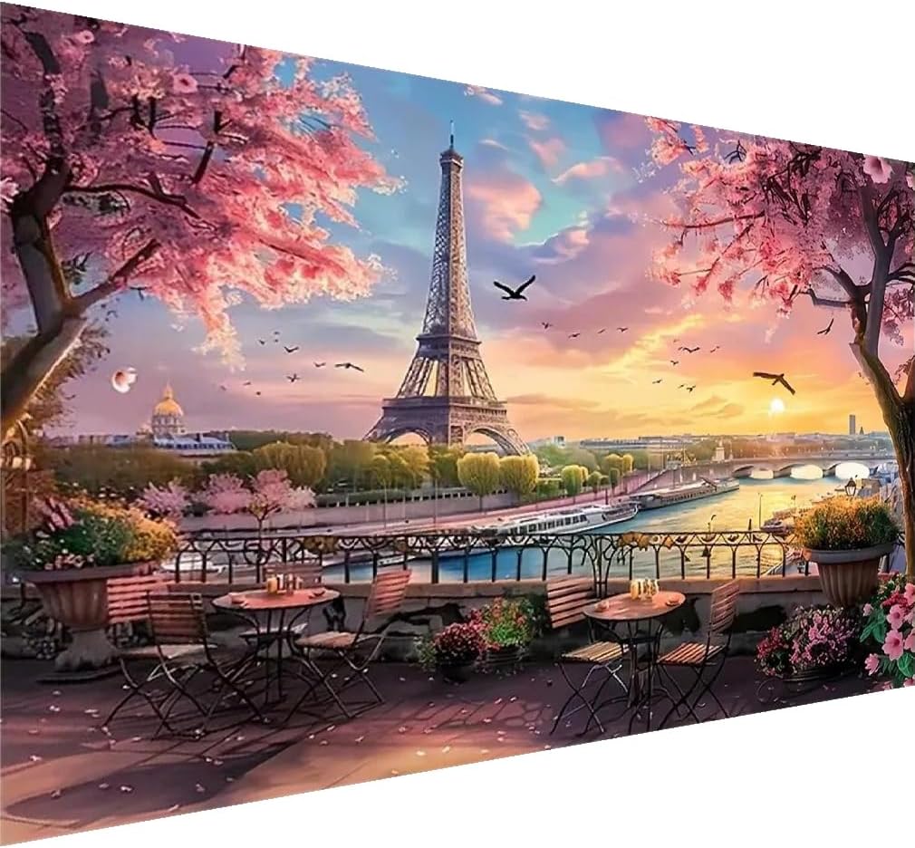 5D Large Diamond Art Painting,Eiffel Tower Diamond Art Kits for Adults,DIY Full Drill Crystal Rhinestone Arts and Crafts,Cityscape of Paris Art Painting with Diamond Home Wall Decor 27.5 X 15.7inch