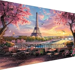 5D Large Diamond Art Painting,Eiffel Tower Diamond Art Kits for Adults,DIY Full Drill Crystal Rhinestone Arts and Crafts,Cityscape of Paris Art Painting with Diamond Home Wall Decor 27.5 X 15.7inch